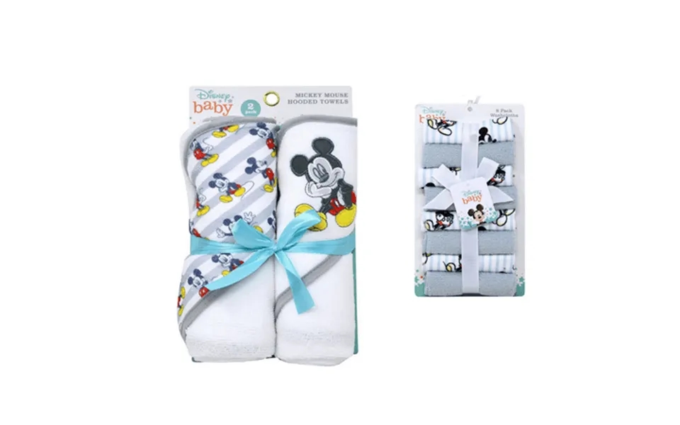 Disney Baby Mickey Mouse 2-pack Hooded Towels Set & Mickey Mouse 8pk Washcloths Washcloths & Hooded Towels Bundle White