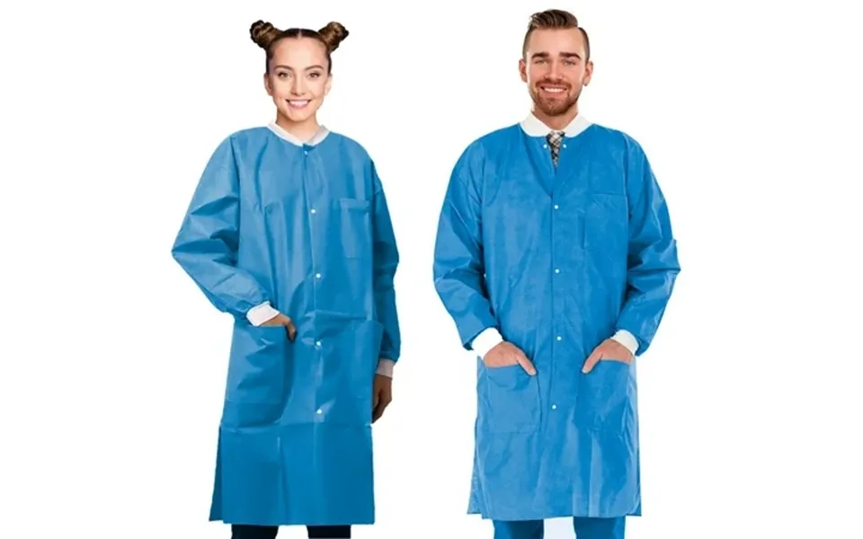 Disposable Lab Coats For Adults Large. Pack Of 30 Blue Knee Length Lab Coat