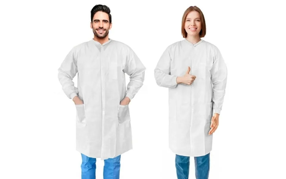Disposable Lab Coats For Adults Medium. Pack Of 30 White Sms Knee Length Lab Coat Disposable