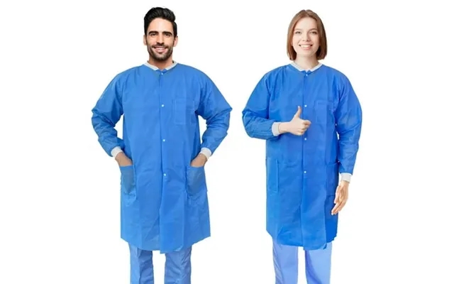 Disposable Lab Coats For Adults Small. Pack Of 30 Blue Sms Knee Length Lab Coat Disposable product image