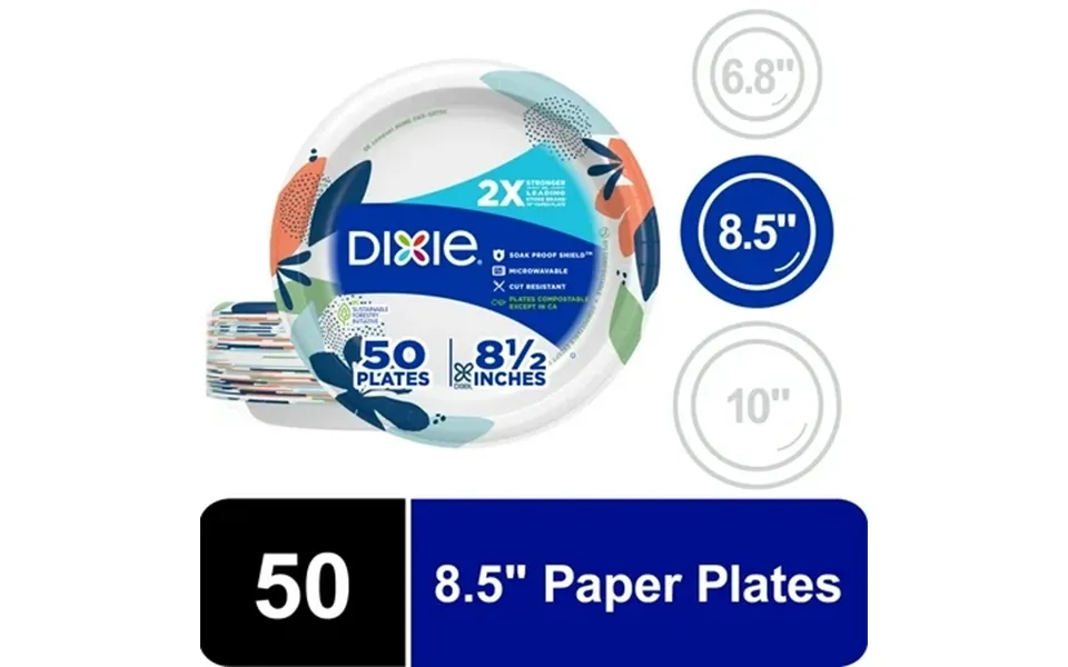 Dixie Disposable Paper Plates 8.5 Multi-color 50 Count