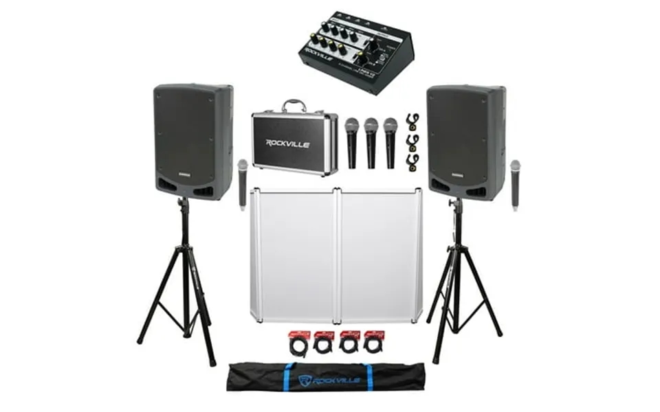 Dj Package 2 Samson Xp312w Speakers Stands Facade Mixer 5 Mics Case Cables
