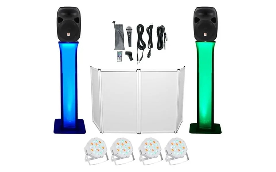 Dj Package W Dual 12 Bluetooth Speakers Mic Tripod Totem Stands Facade Lights