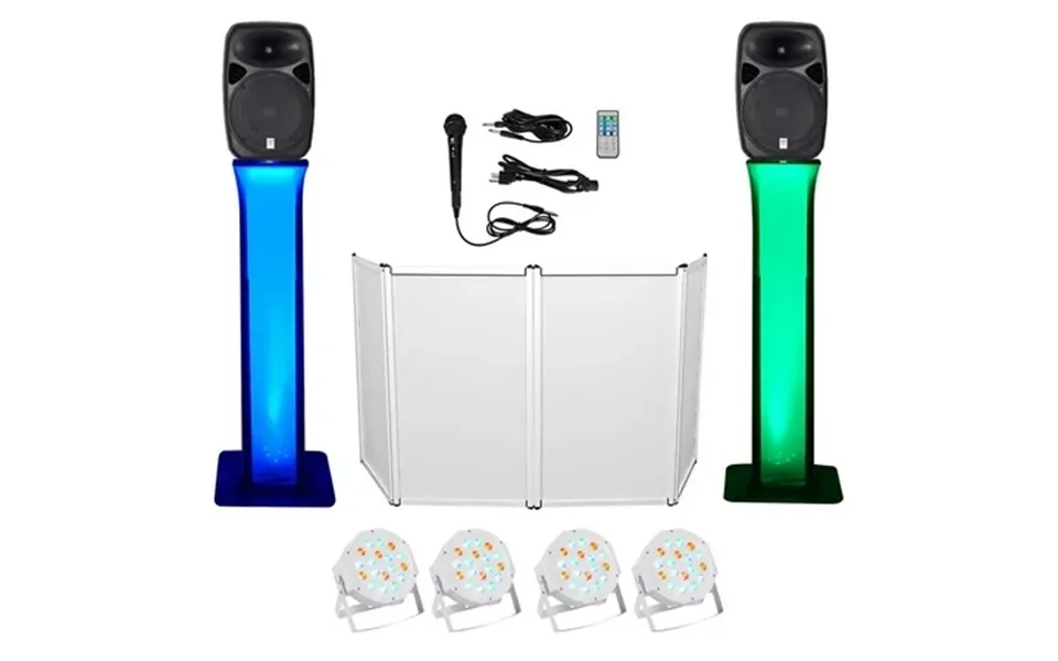 Dj Package W Dual 15 Bluetooth Speakers Mic Tripod Totem Stands Facade Lights