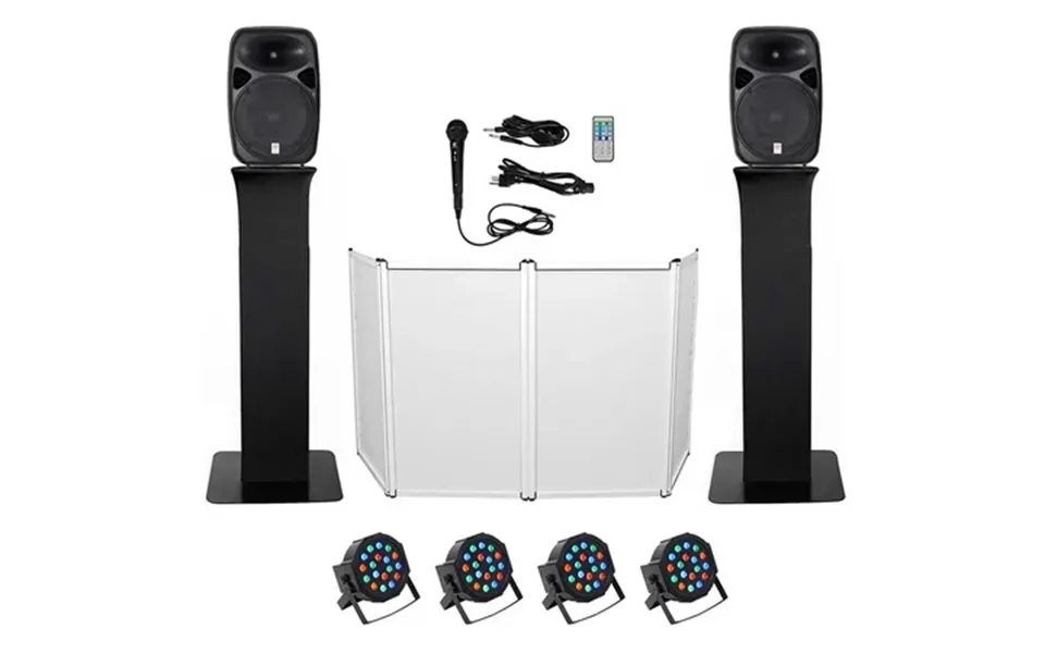 Dj Package W Dual 15 Bluetooth Speakers Mic Tripod Totem Stands Facade Lights