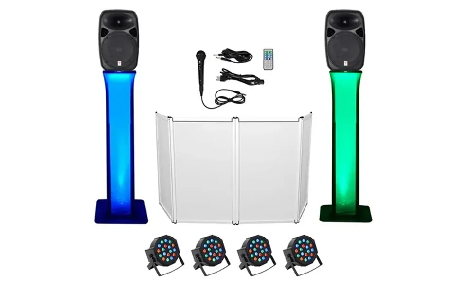 Dj Package W Dual 15 Bluetooth Speakers Mic Tripod Totem Stands Facade Lights