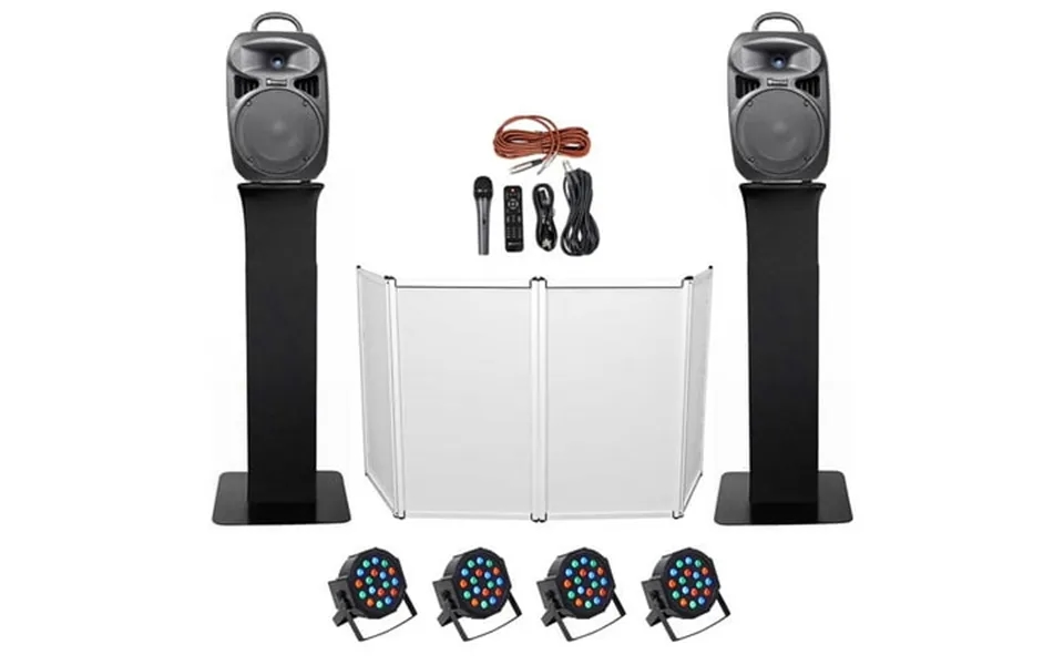Dj Package W Dual 8 Bluetooth Speakers Mic Tripod Totem Stands Facade Lights