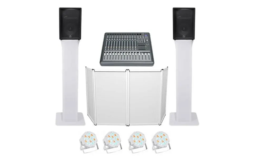 Dj Package With 2 Jbl Jrx212 2000w 12 Speakers Powered Mixer Totem Stands Facade