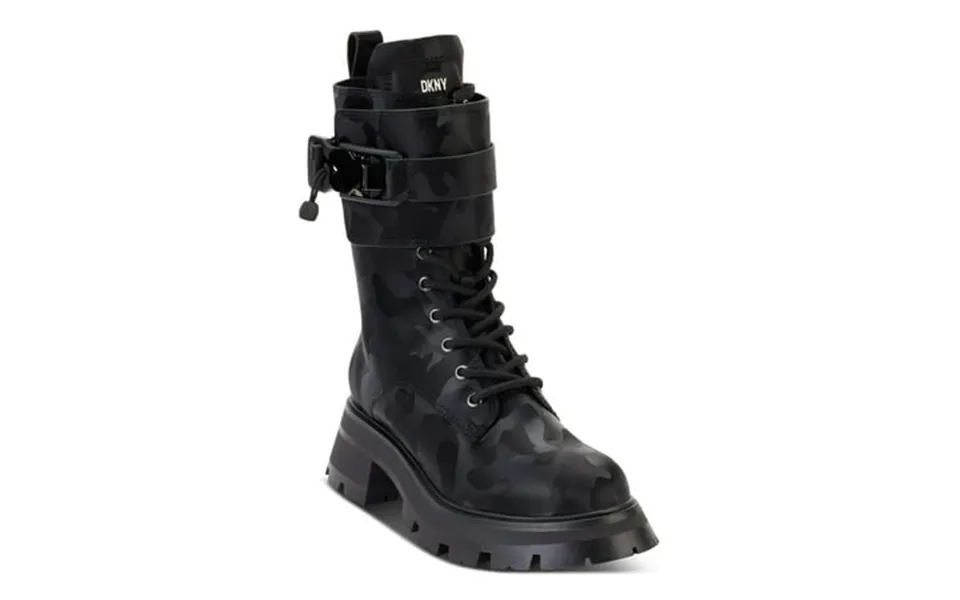Dkny Womens Black 1-1 2 Platform Buckle Accent Sava Round Toe Block Heel Zip-up Leather Combat Boots 8 M