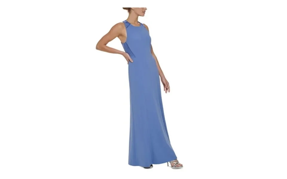 Dkny Womens Blue Zippered Cross Back Scuba Crepe Sleeveless Jewel Neck Full-length Evening Gown Dress 6