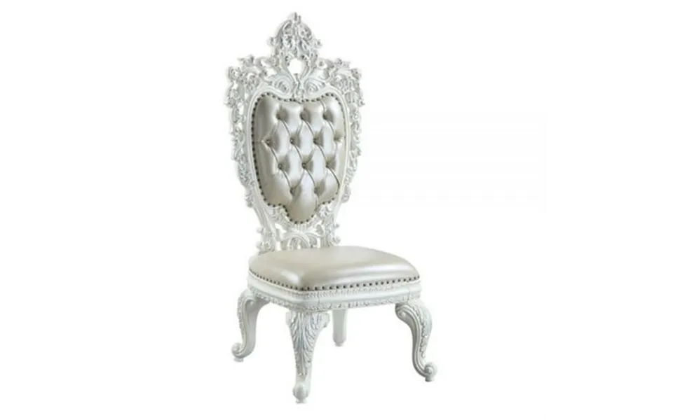 Dn00679 Side Chair Set-2 Beige Pu & Antique White Finish - Vanaheim 2pc 1ctn