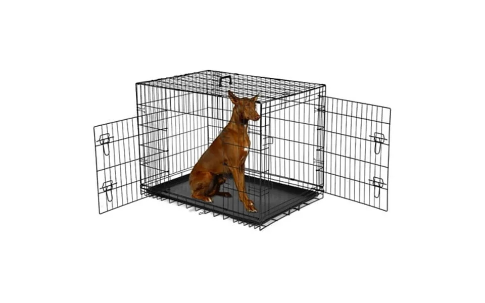 Dog Crate 48 Inch Small Wire Kennel With Divider Panel Metal Cages With Double Door Leak-proof Pan Tray Folding Portable