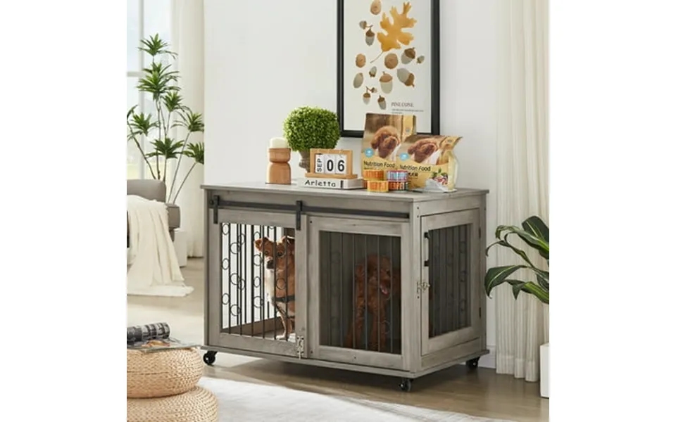 Dog Crate On Wheels Seizeen 39 Large Dog Cage With Partition For Two Puppies Heavy Duty Dog Kennel With Lockable Sliding