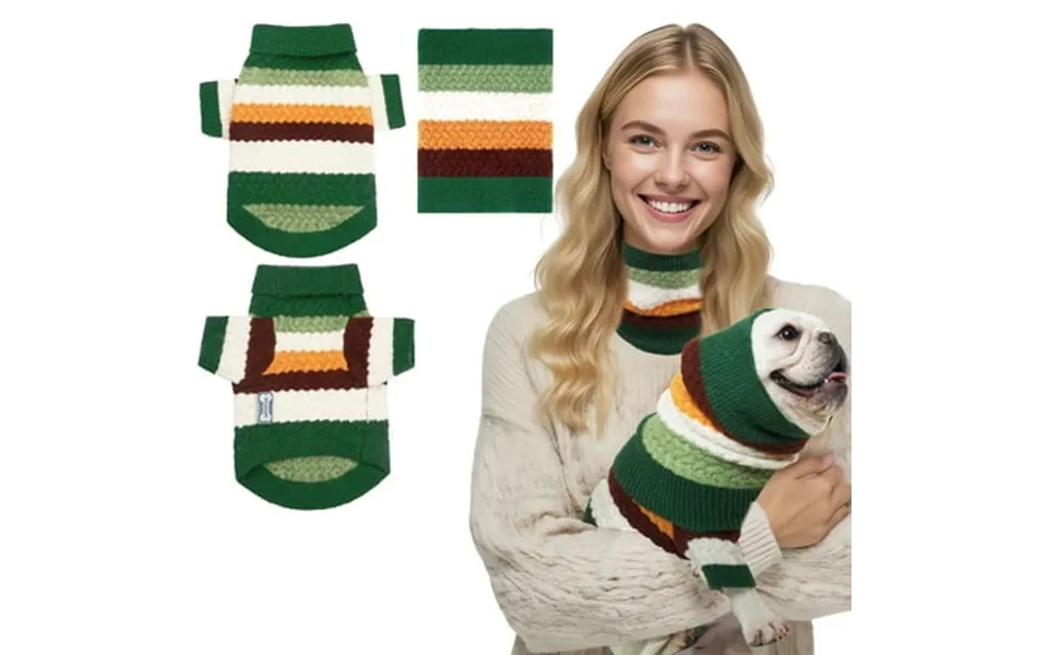 Dog & Owner Scarf & Sweater Set - Green Soft Warm Dog Ear Protection Earmuffs Cozy Winter Scarf For Small Medium Large D