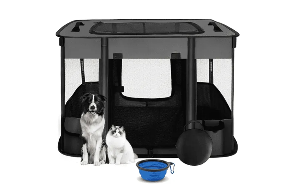 Dog Playpen Black Pet Playpen Foldable Puppy Cat Playpen Portable Exercise Kennel Tent Crate Breathable Indoor Outdoor T