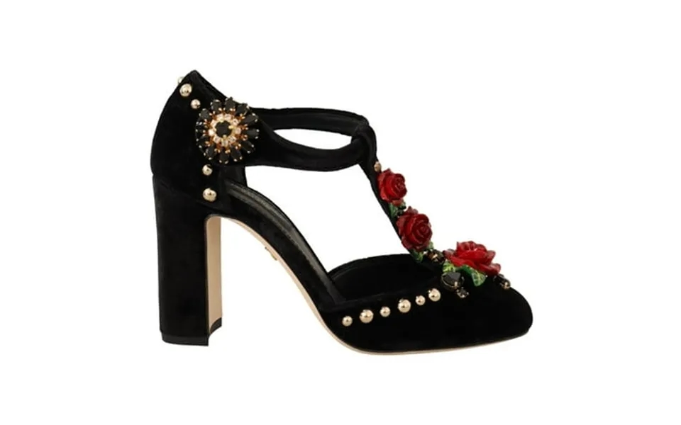 Dolce Gabbana Black Mary Jane Pumps Roses Crystals Shoes