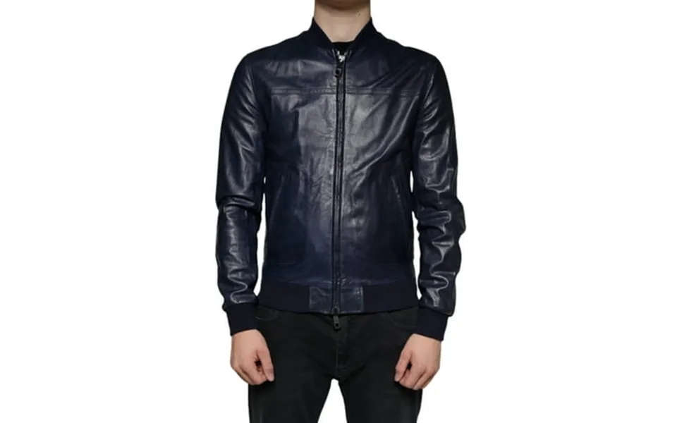 Dolce Gabbana Blue Lambskin Leather Full Zip Biker Jacket