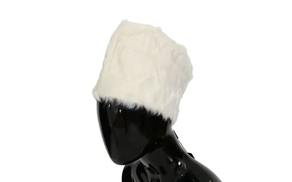 Dolce Gabbana Elegant White Fur Beanie Luxury Winter Hat