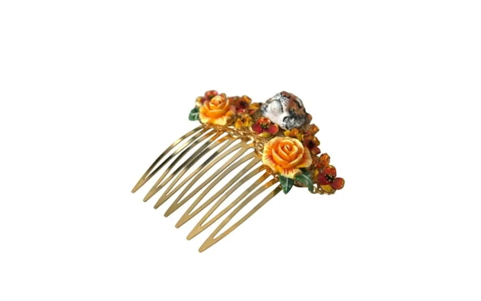 Dolce Gabbana Gold Brass Crystal Leopard Floral Hair Comb