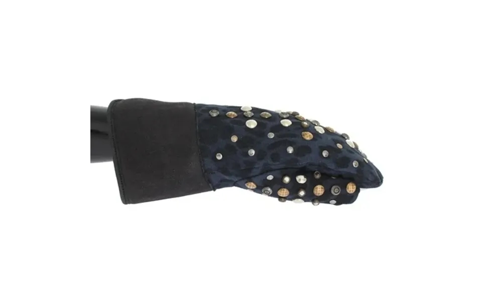 Dolce & Gabbana Gray Wool Shearling Studded Blue Leopard Gloves