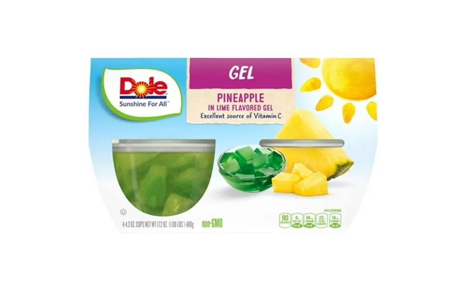 Dole Fruit Bowls Pineapple In Lime Flavored Gel Cups 4 Ct 4.3 Oz - Pack Of 2