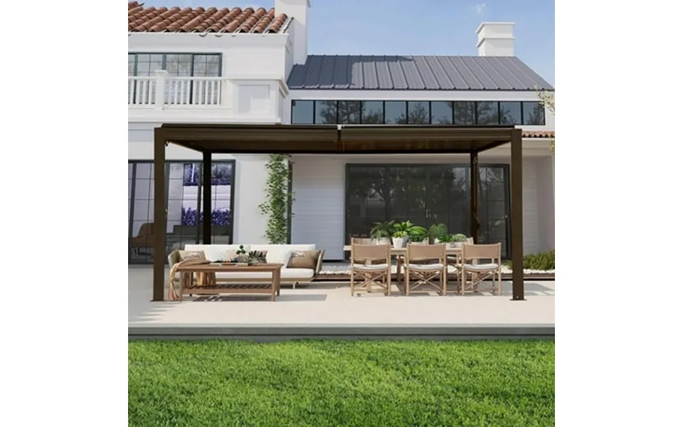 Domi Outdoor Living Louvered Pergola 10x16ft Aluminum Pergola With Adjustable Roof Aluminum Frame Efficient Drainage Sys