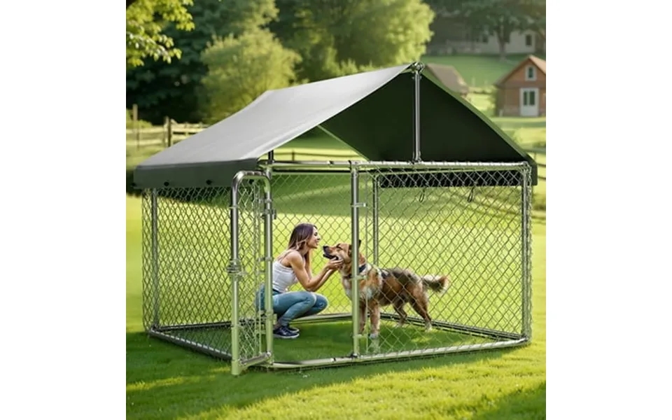 Domipet Large Outdoor Dog Kennel With Roof Cover Heavy Duty Dog Runs Cage Fence For Outside Galvanized Metal Playpen Dog