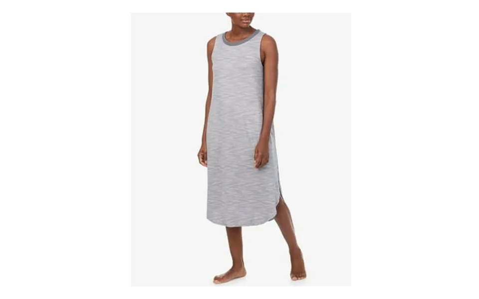 Donna Karan Intimates Gray Solid Ribbed Crewneck Side Logo Curved Hem Nightgown S
