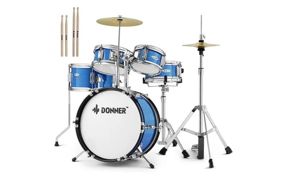 Donner Kids Size Drums Sets 14 5-piece Complete Drum Kit For Child Beginners Percussion Musical Toy Metallic Blue