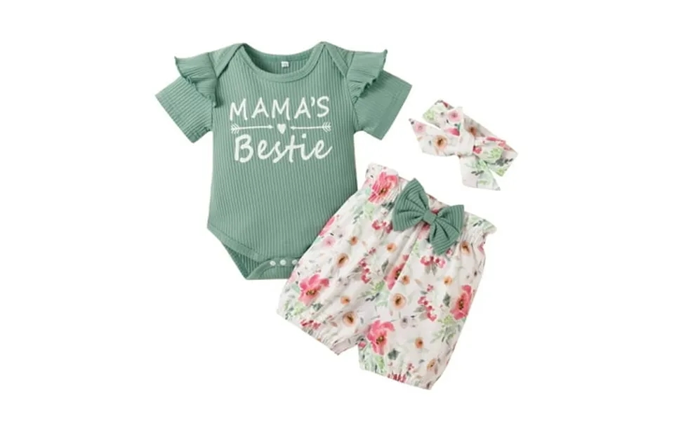 Dooleck Baby Girls Clothes Summer Outfits For Toddler Girl Mamas Bestie Ribbed Romper Floral Shorts Set