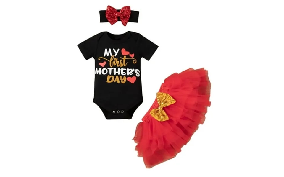 Dooleck First Mother S Day Onesies Baby Girl Tutu Skirt Headband Set Infant Bodysuit Clothing