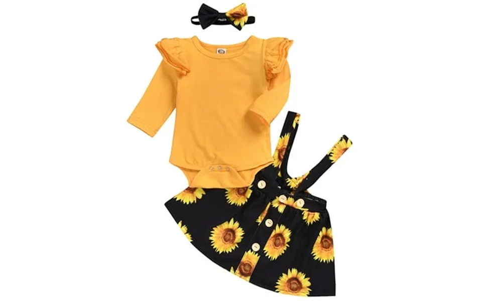 Dooleck Infant Baby Girl Clothes Ruffle Onesies Sunflower Suspender Skirt Outfit Set