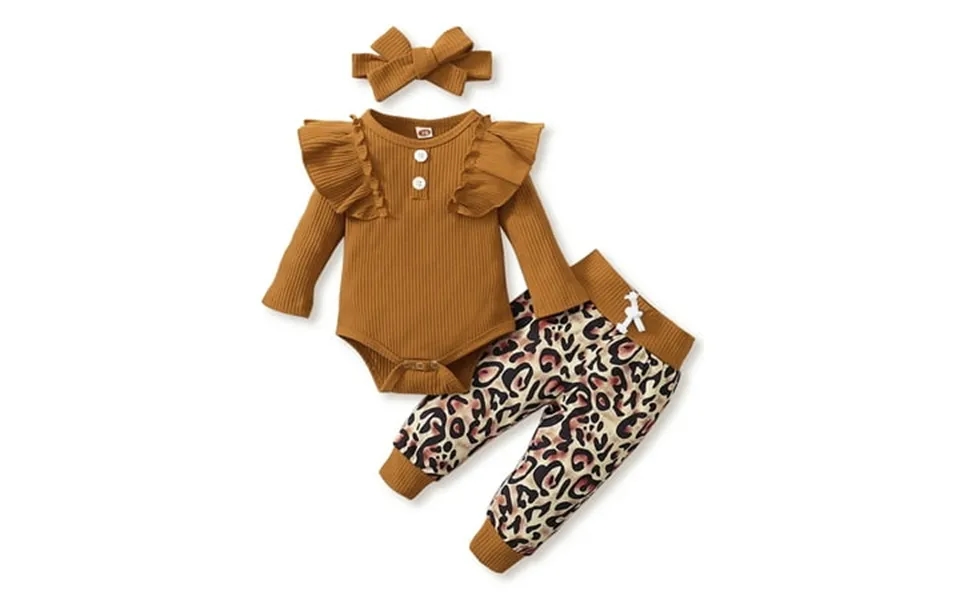 Dooleck Infant Ribbed Clothes Ruffle Bodysuit Leopard Halen Pant Outfit Streetwear