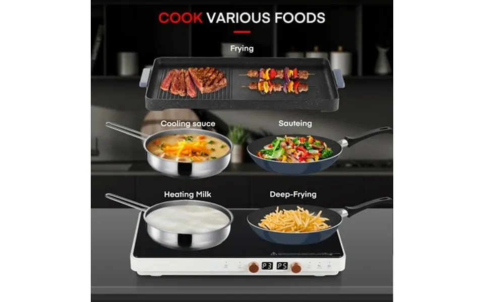 Double Induction Cooktops Hot Plate With Removable Iron Cast Griddle Pan Non-stick