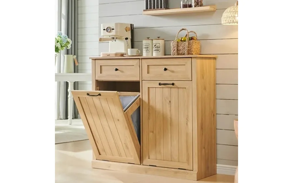 Double Tilt Out Trash Cabinet 20 Gallon Farmhouse Laundry Hamper Cabinet With 2 Drawers Storage Basket For Kitchen Livin