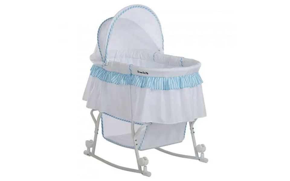 Dream On Me Lacy Portable 2-in-1 Bassinet & Cradle In Blue And White Lightweight Baby Bassinet