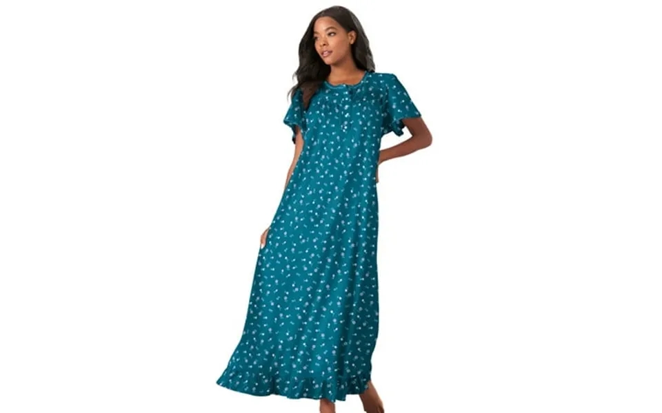 Dreams & Co. Plus Size Long Floral Print Cotton Gown