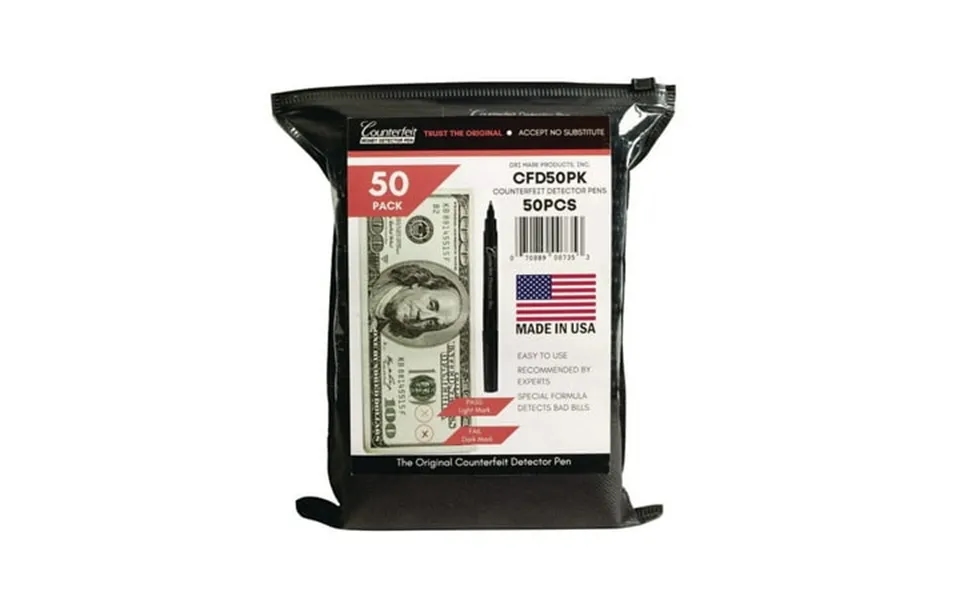 Dri-mark Cfd50pk 3 In. X 7.25 In. X 0.6 In. Counterfeit Bill Detector Marker Pen - Black 50 Pack
