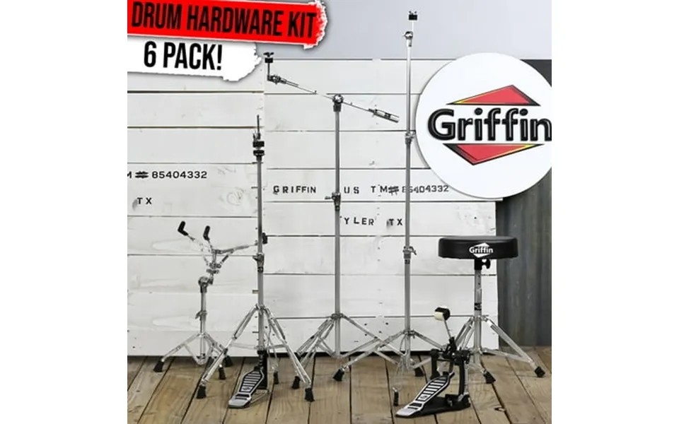 Drum Hardware Pack - Griffin Cymbal Stand Set Snare Hi-hat Throne Kick Pedal Kit