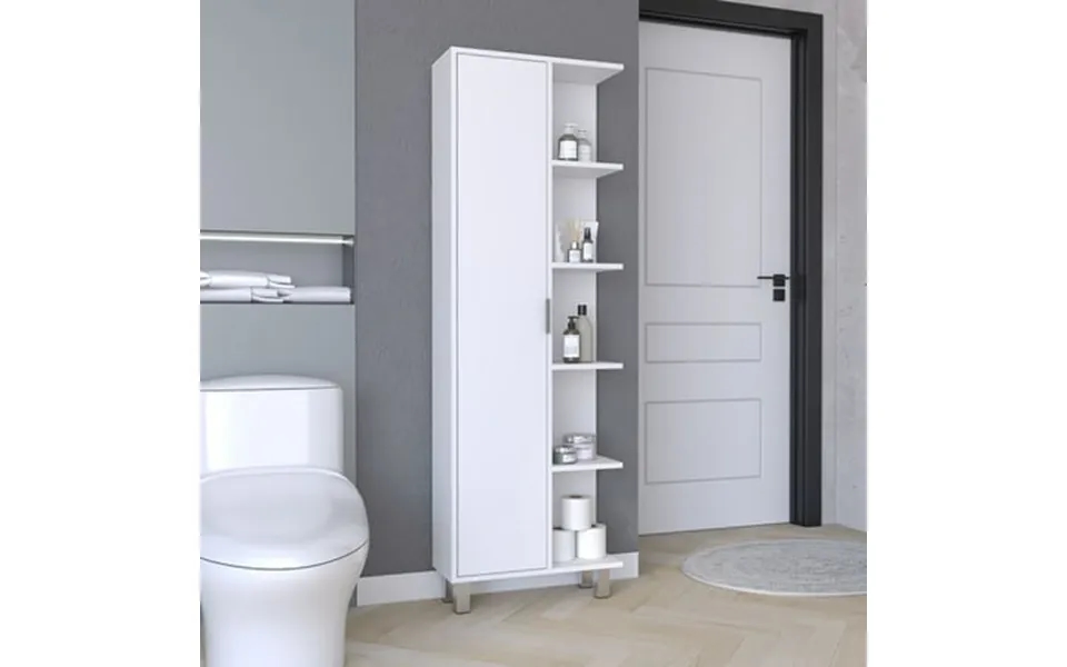 Duosong Crovie Linen 63-inch High Bathroom Cabinet Storage Cabinet With Four Open Shelves White Engineered Wood Bath & F