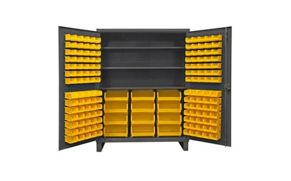 Durham Hdc60-156-3s95 12 Gauge Recessed Door Style Lockable Cabinet With 156 Yellow Hook On Bins & 3 Adjustable Shelves