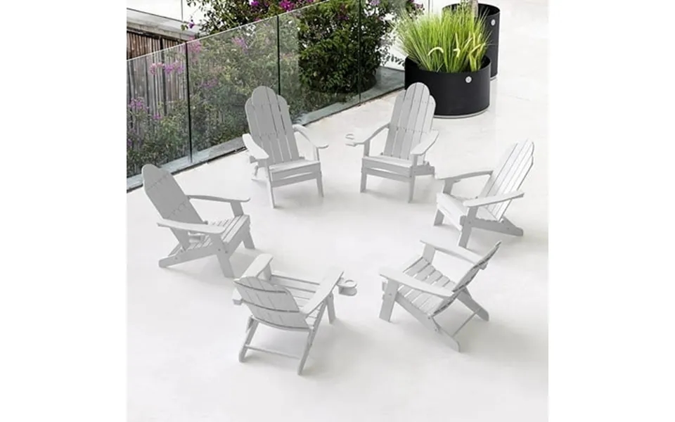 Dycanpo Folding Adirondack Chairs Set Of 6 Fire Pit Patio Garden Chair With Cup Holder Backyard White