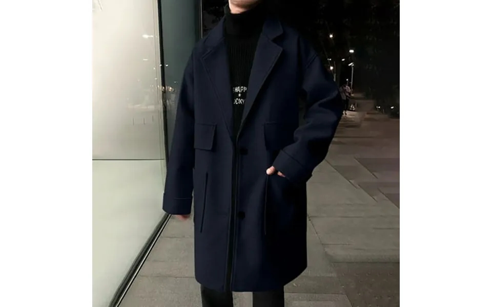 Dzxyzu Mens Pea Coat Casual Notched Collar Solid Color Single Breasted Winter Warm Windbreaker Classic Long Trench Top C