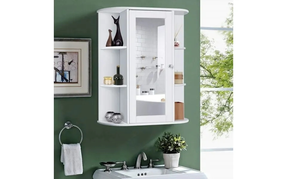 Easingroom Single Mirror Door Bathroom Storage Wall Cabinet Kitchen Medicine Storage Organizer With 6 Shelves White