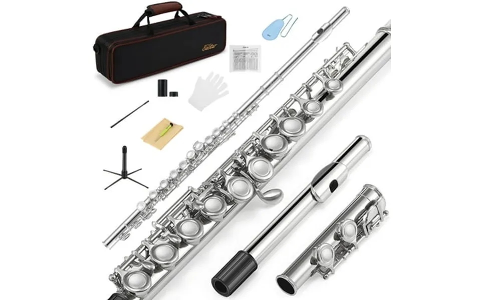 Eastar Efl-1 Nickel Plated C Flute For Beginner Students - 16 Key Closed Hole With Carrying Case Stand Full Cleaning Kit