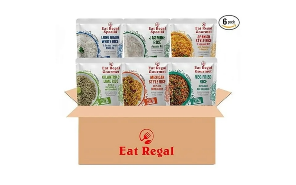 Eat Regal Rice 6 Flavor Variety Pack Of 6 8.8oz Jasmine Spanish Long Grain White Cilantro & Lime Mexican And Veg Fried R