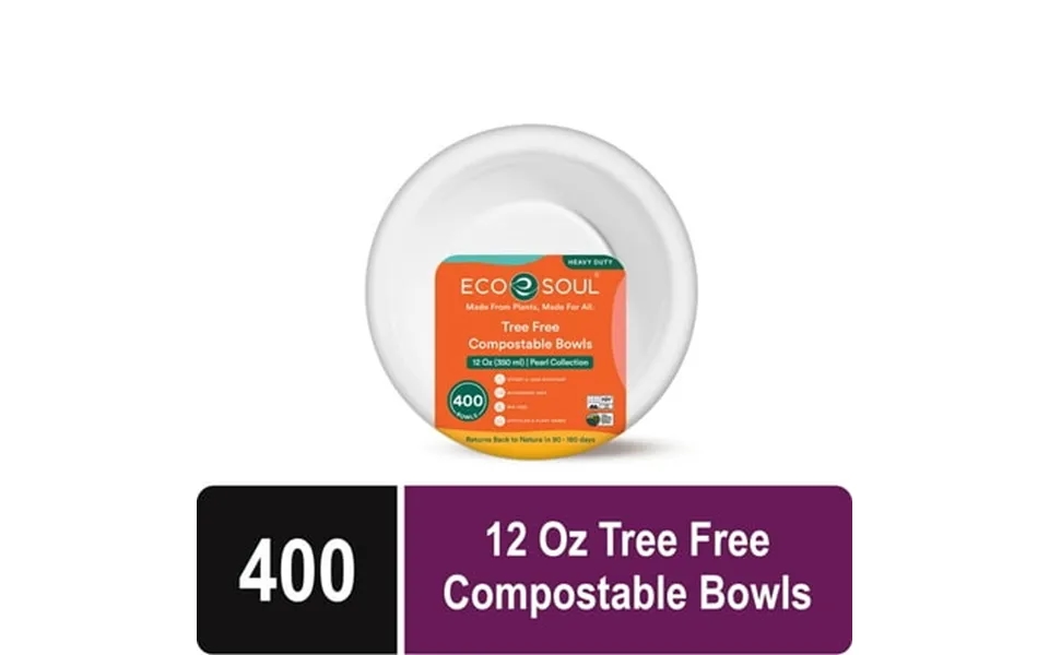 Eco Soul 12 Oz 400 Count White Disposable Paper Bowls - Heavy Duty Solid Print