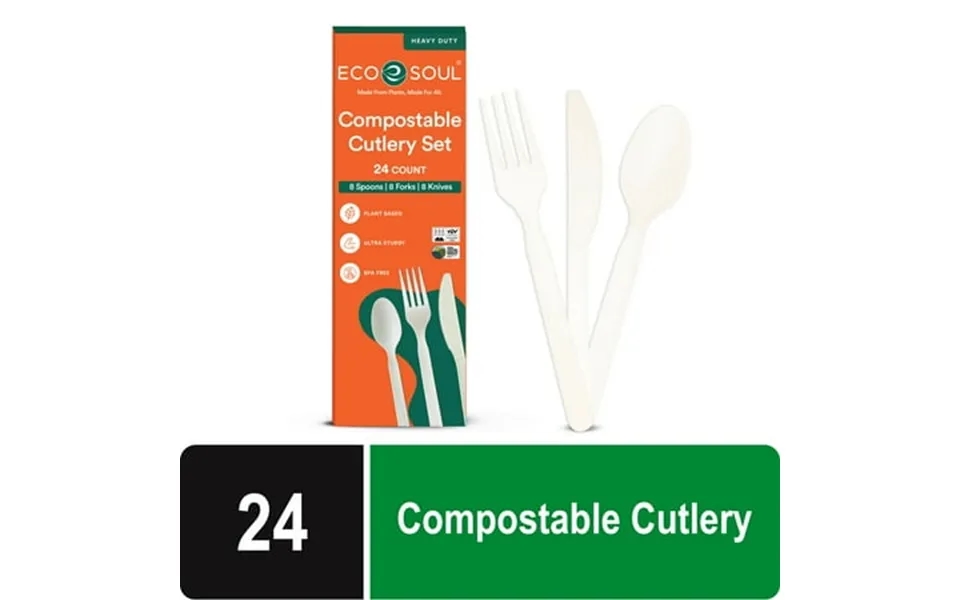 Eco Soul Plant-based Compostable Cutlery Set Forks Spoons Knives 24 Count