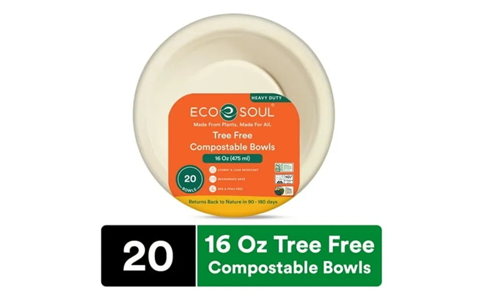 Ecosoul Round Disposable Paper Bowls 16 Oz Beige 20 Count