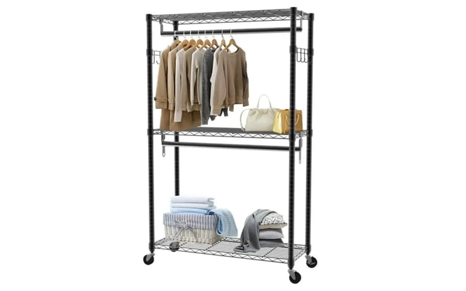 Edx 3 Tier Heavy Duty Rolling Garment Rack With Lockable Rollers Freestanding Clothing Rack Black 47
